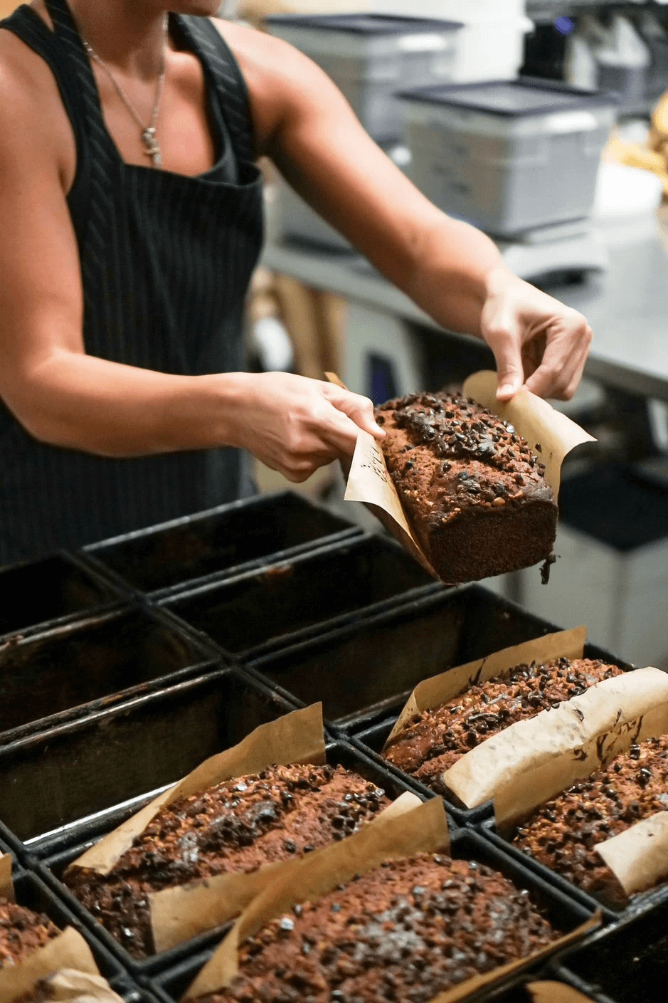 A member working in a shared production kitchen